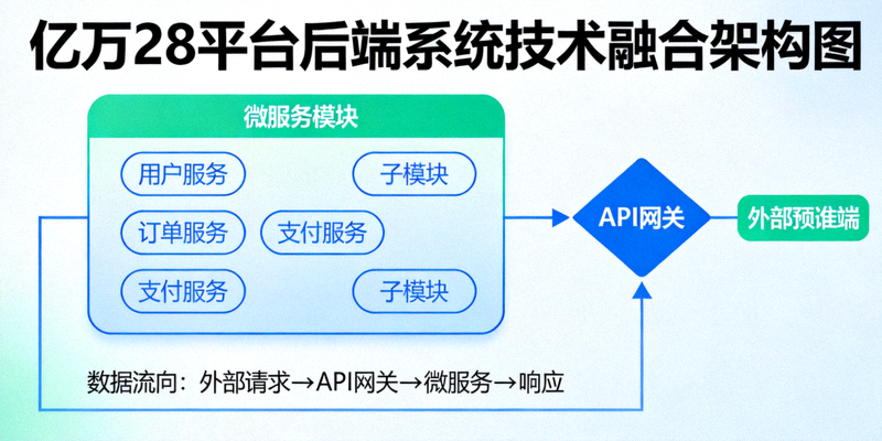 技术融合架构图亿万28平台后端系统示意图 - 展示微服务与API网关