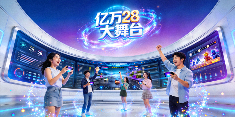 亿万28大舞台全新娱乐体验场景 - 充满科技感的互动界面与欢乐的用户