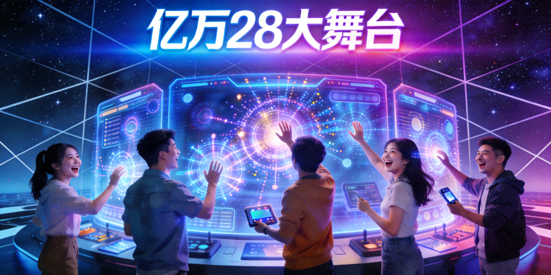 亿万28大舞台全新娱乐体验场景 - 充满科技感的互动界面与欢乐的用户