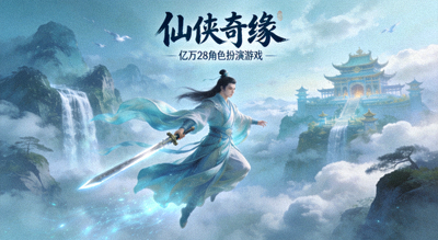 亿万28角色扮演游戏《仙侠奇缘》精美角色立绘与场景 - 古风仙侠世界，角色御剑飞行