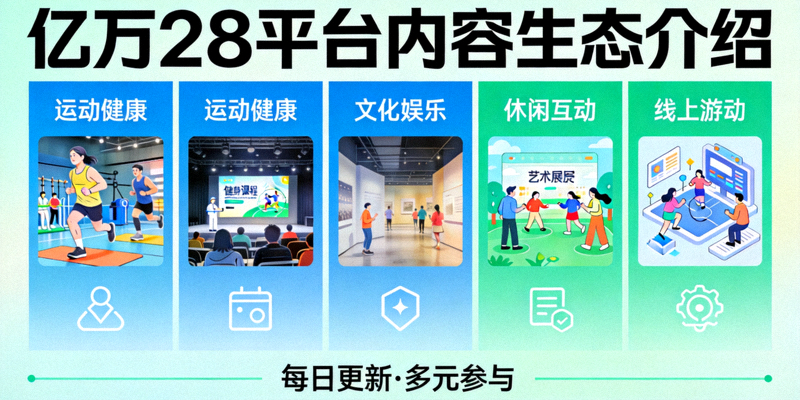 亿万28平台内容生态介绍 - 展示各类健康娱乐主题和活动