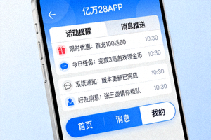 亿万28APP实时通知功能界面截图 - 显示活动提醒和消息推送列表